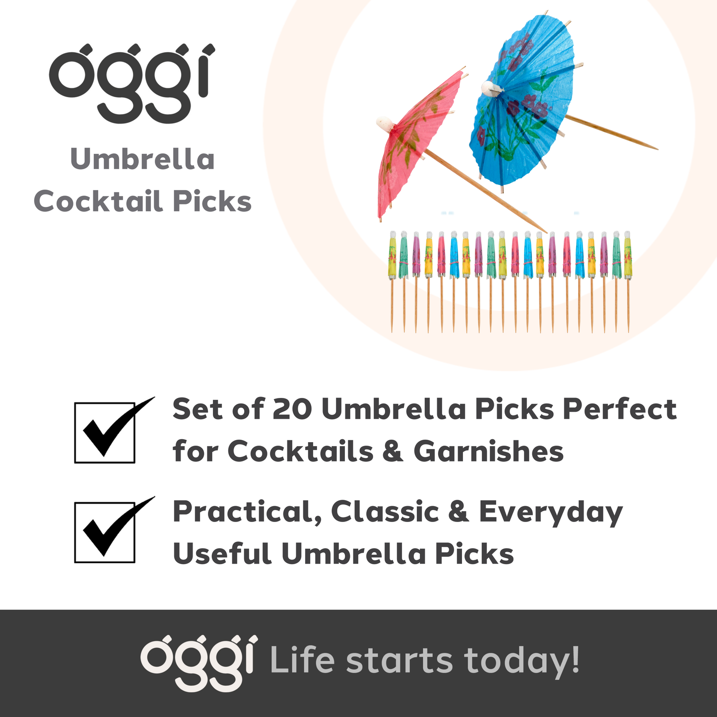 Cocktail Picks - 20 pc Umbrella - 4" / 10 cm
