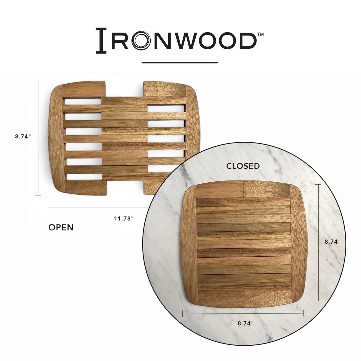 Acacia Wood Expandable Sqaure Trivet For Hot Dishes & Pots