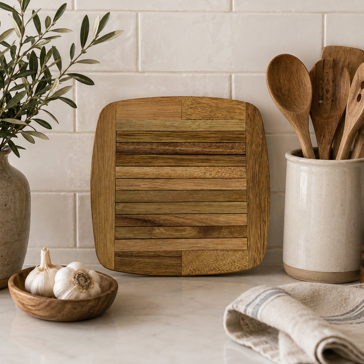 Acacia Wood Expandable Sqaure Trivet For Hot Dishes & Pots