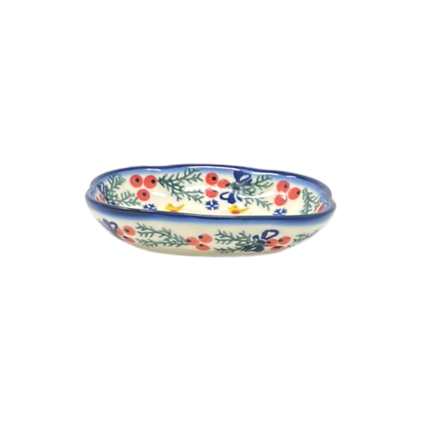 Dish, Cloud-Shaped, 4.75" x 3.5", WR (WR11A) in "Bows in Snow" by W.R. Ceramika | WR11A-WR15