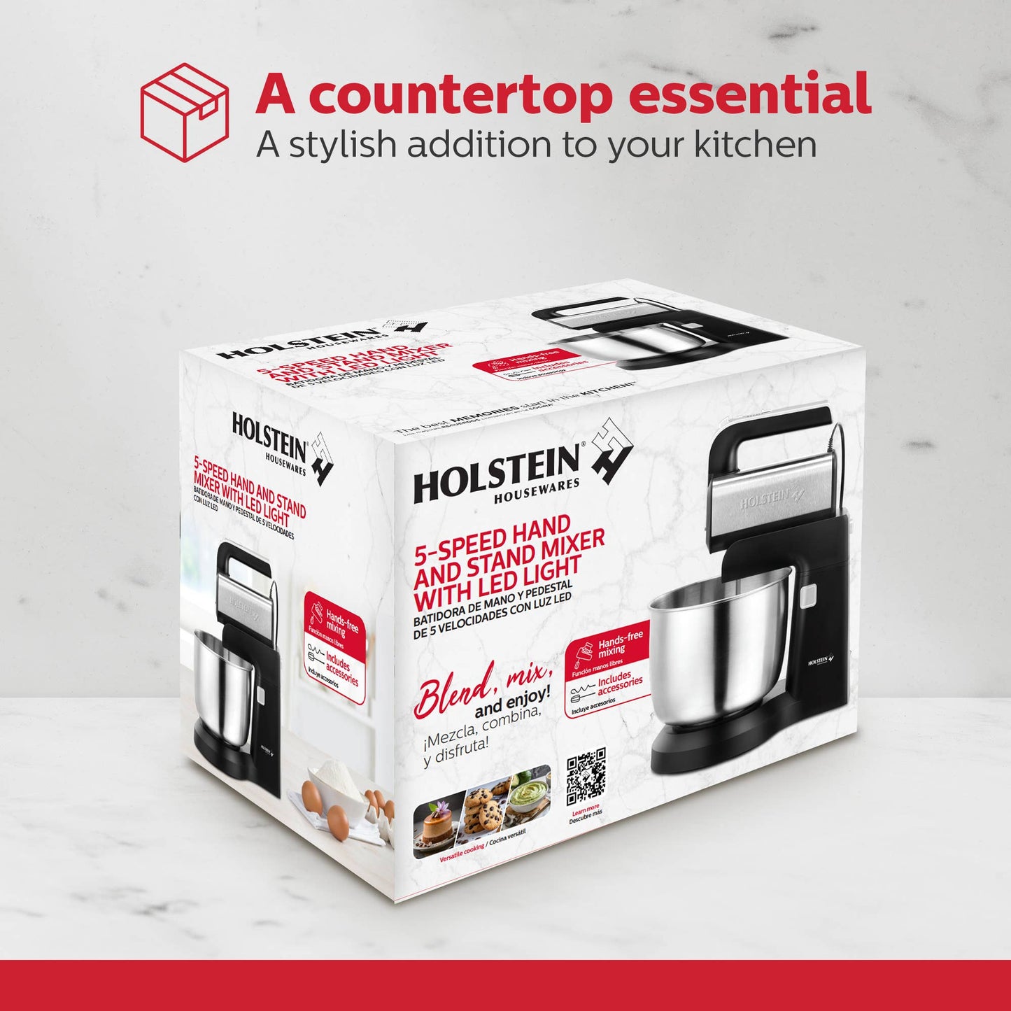 5-Speed Hand and Stand Mixer with LED Light- Single Unit