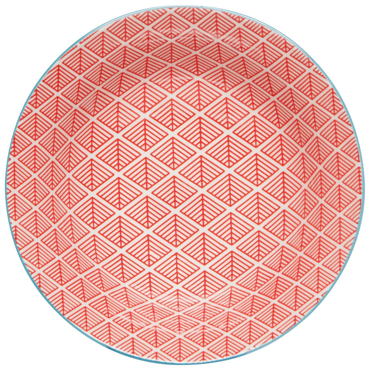 Blue Red Dash Stamped Bowl 8 Inch