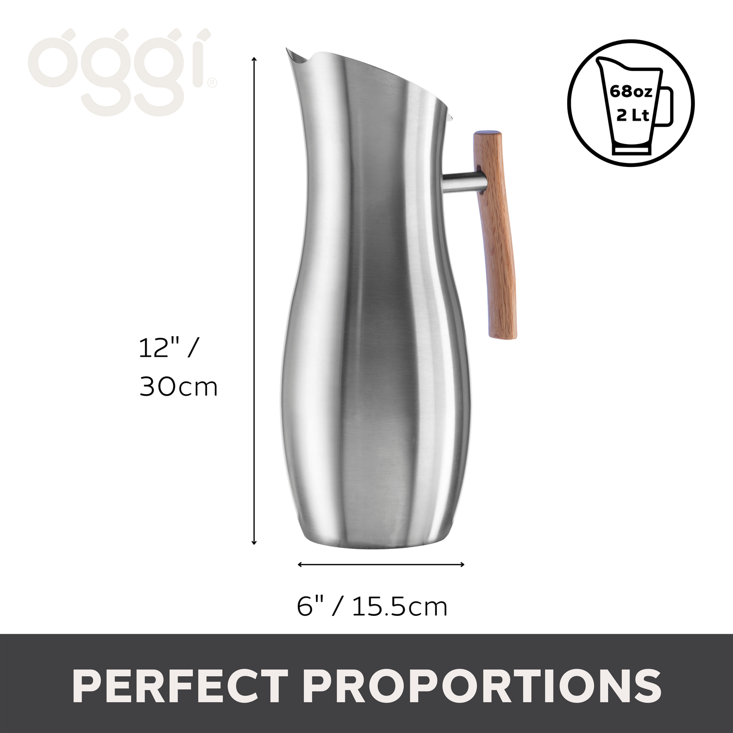 Water Pitcher - Stainless Steel Slimline (2 lt, 68 oz)