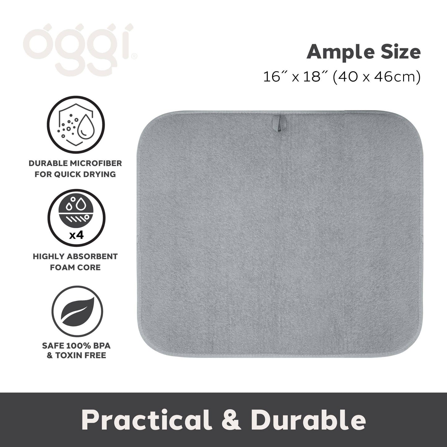 Dish Drying Mat - Microfiber, 16x18 - Gray