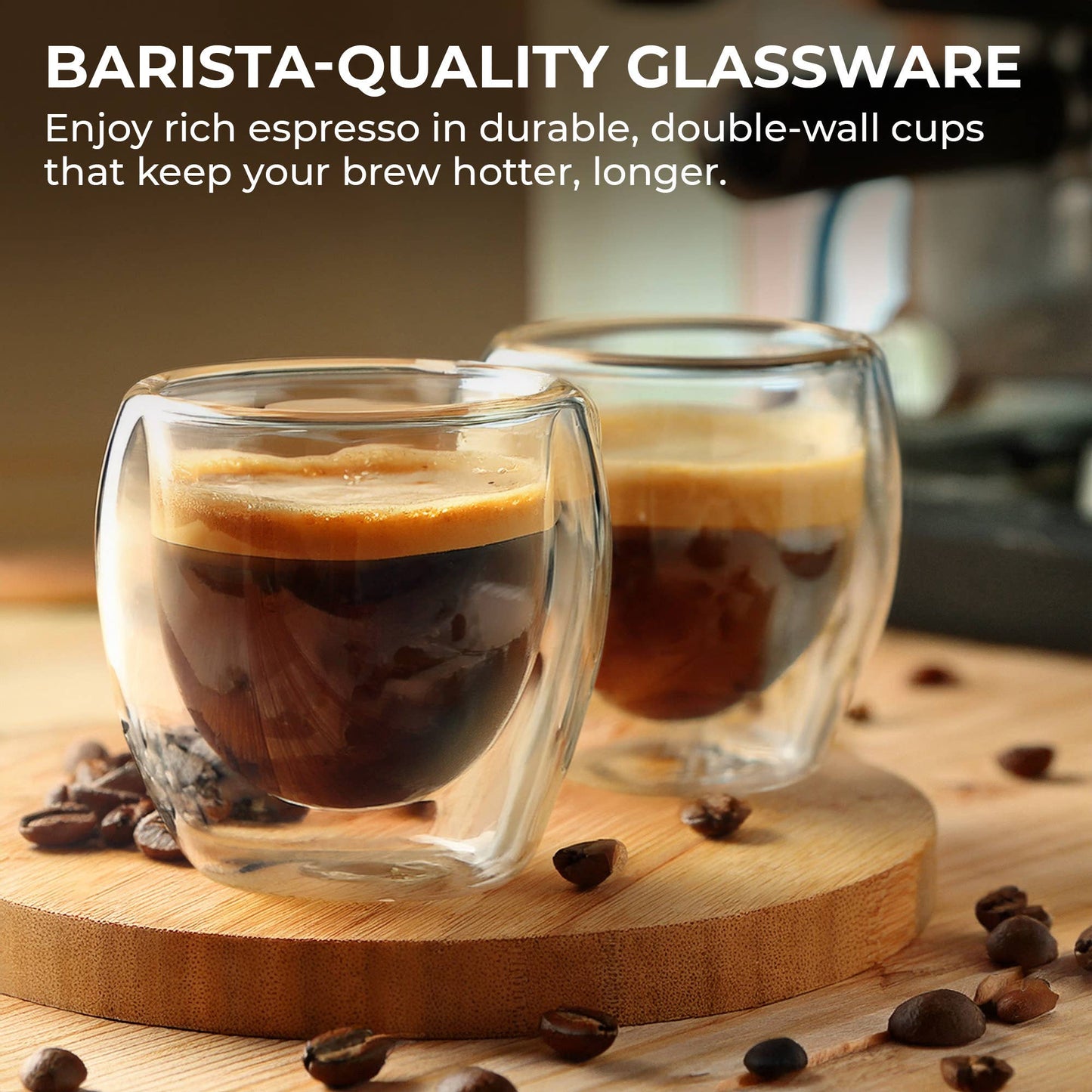 Kaffe 3oz Small Espresso Cups Double-Wall Borosilicate Glass