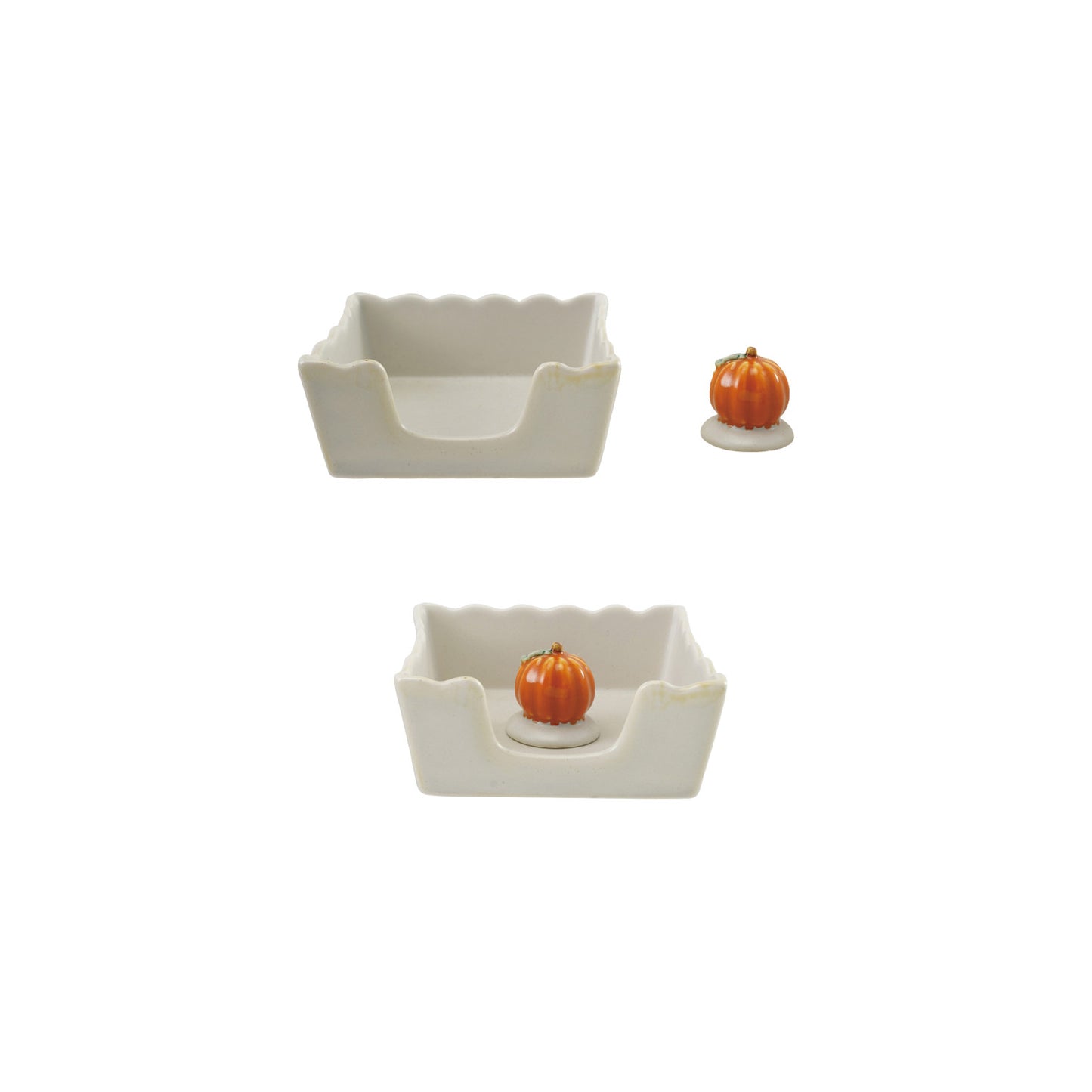 Stoneware Scalloped Cocktail Napkin Holder with Weight, Set of 2 (Holds 4" Square Napkin)