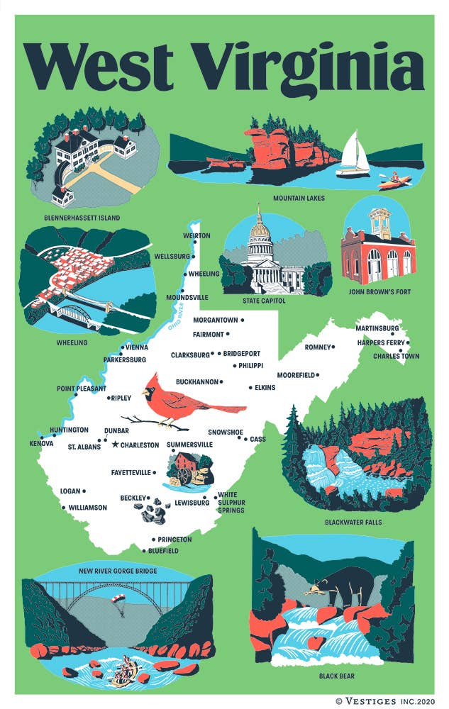 West Virginia State Icons Tea Towel