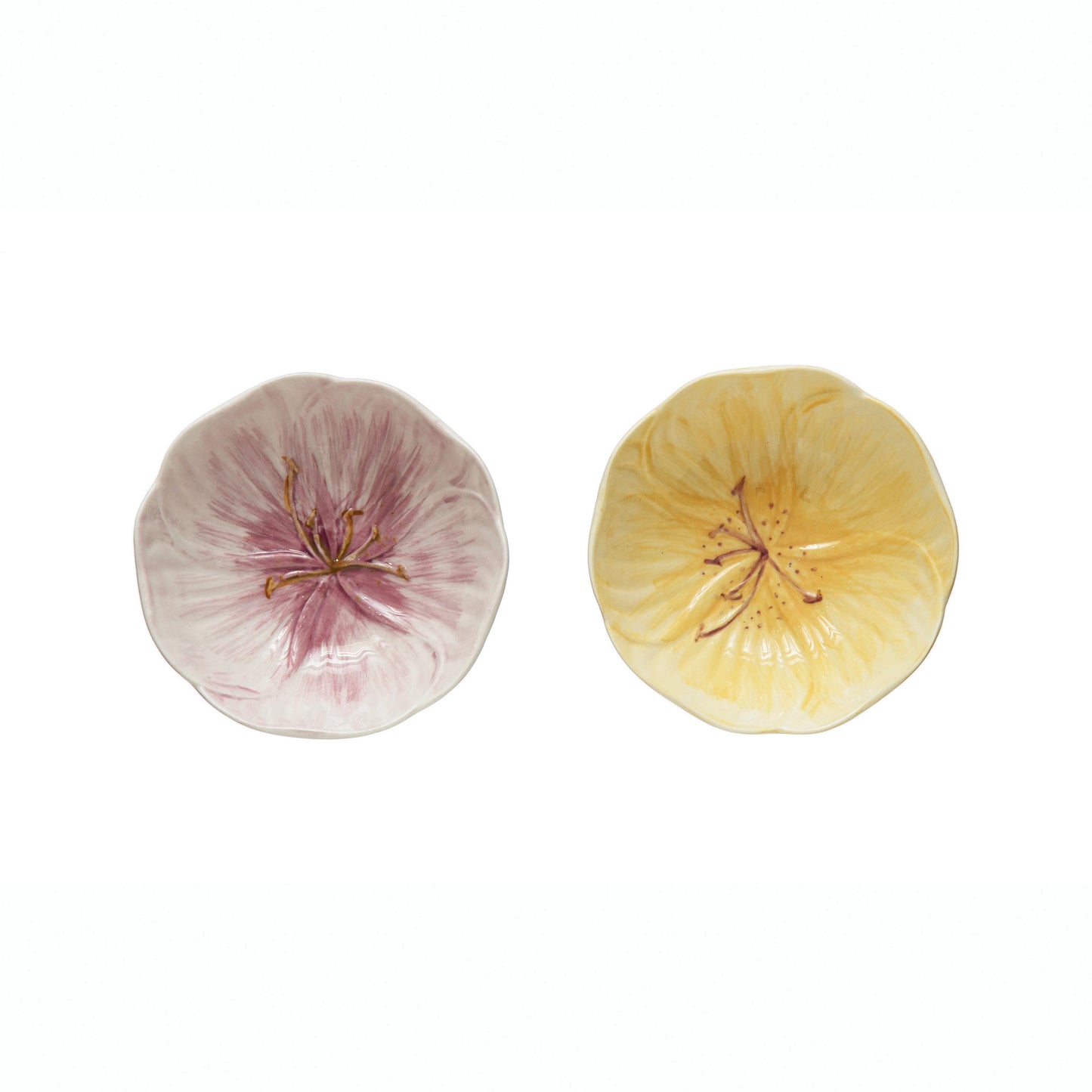 Hand-Painted Embossed Stoneware Flower Bowl