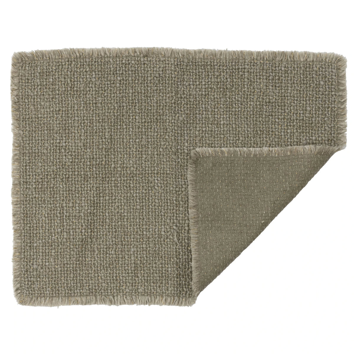 Woven Cotton Blend Placemat w/ Metallic Thread & Fringe