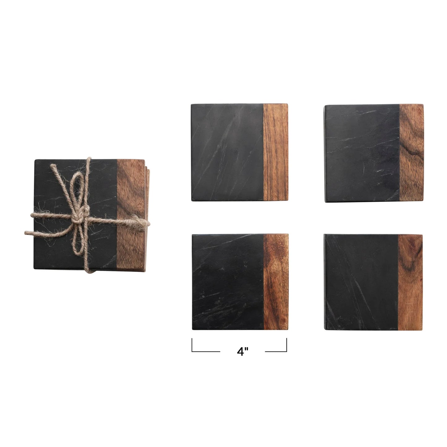 Marble & Acacia Wood Coasters Set of 4