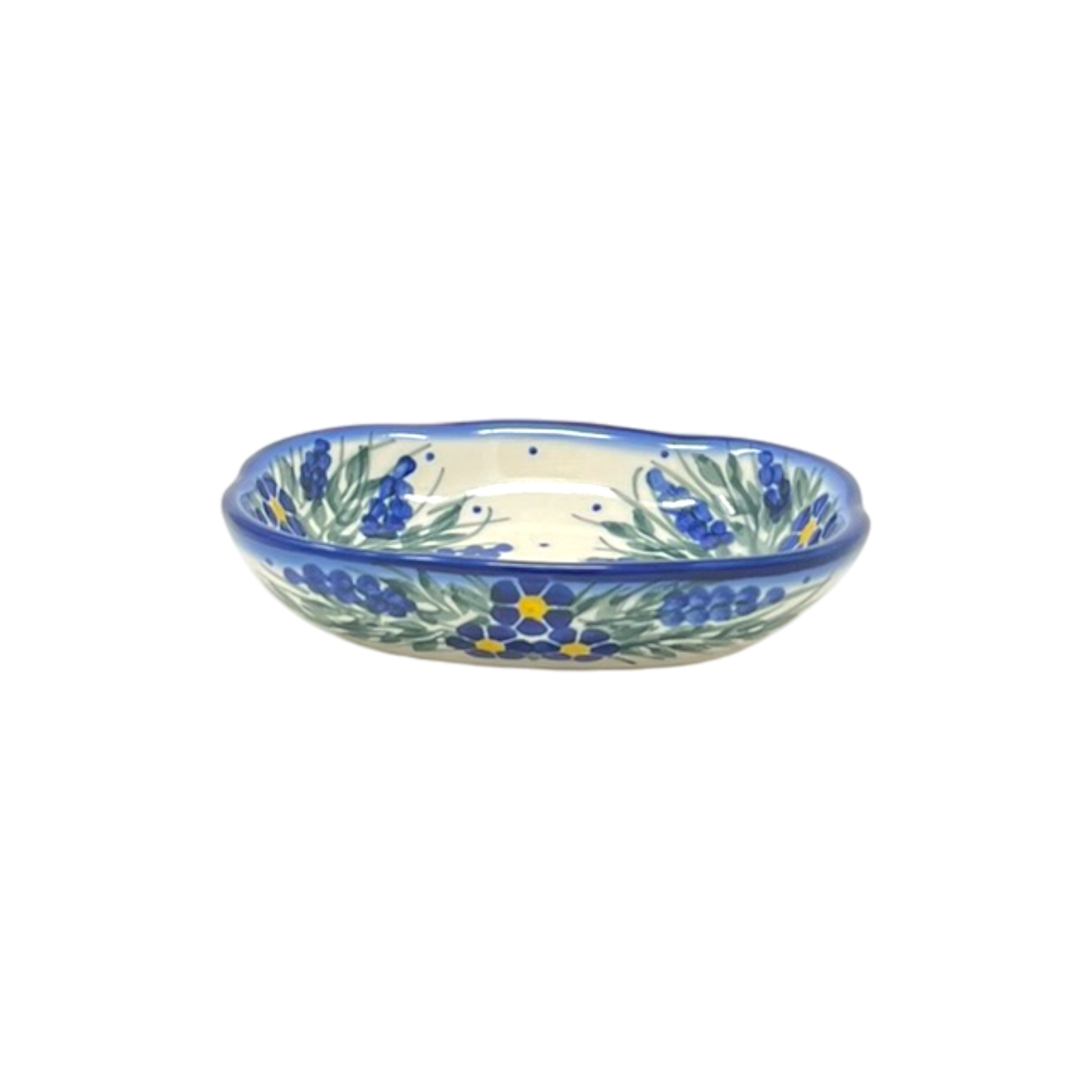Dish, Cloud-Shaped, 4.75" x 3.5", WR (WR11A) in "Delphinium Spray" by W.R. Ceramika | WR11A-BW3