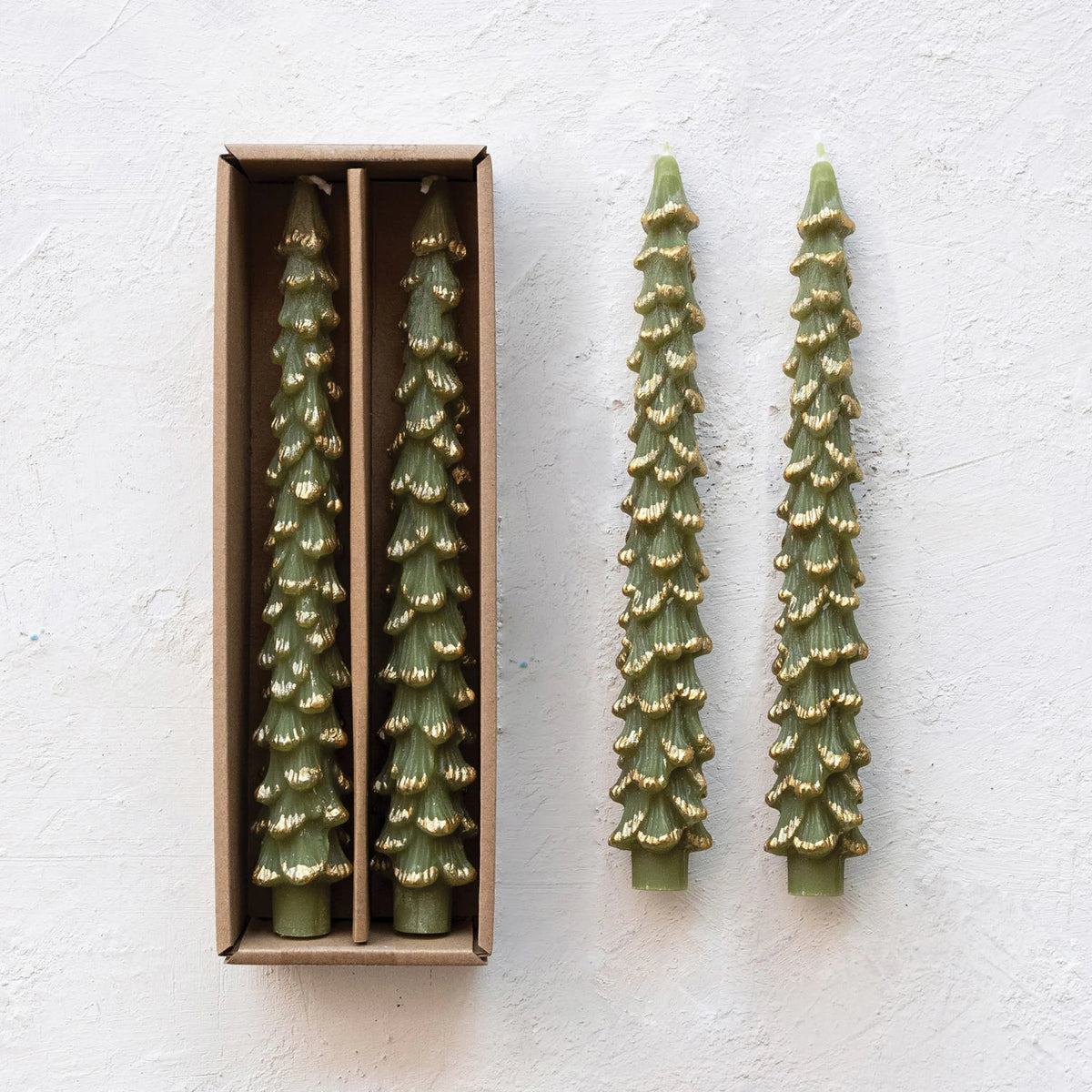 Unscented Tree Shaped Taper Candes in Box, Set of 2