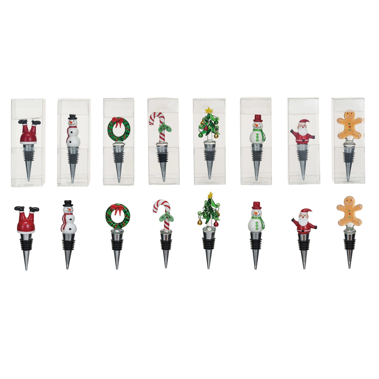 Zinc Alloy Wine Stopper w/ Hand-Painted Glass Holiday Icon, 8 Styles