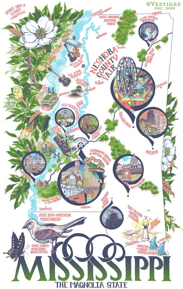 Mississippi State Icons Tea Towel