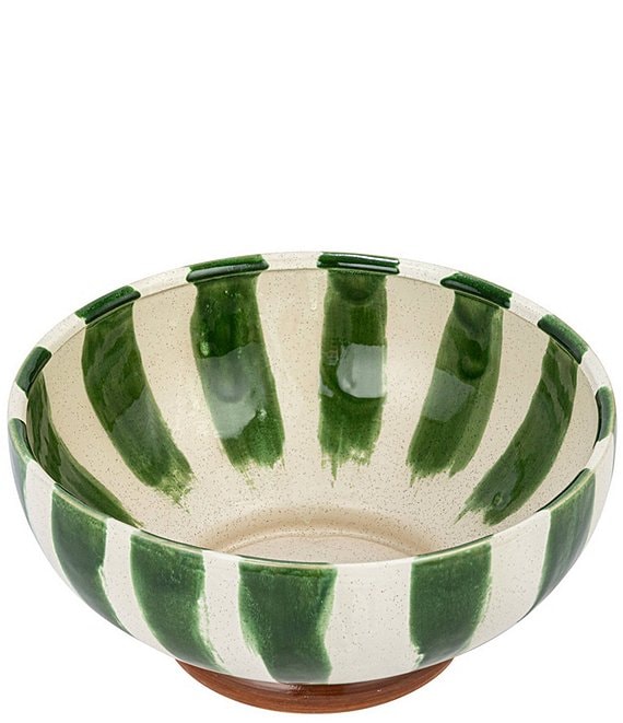 Hand-Painted Stoneware Footed Bowl w/Stripes
