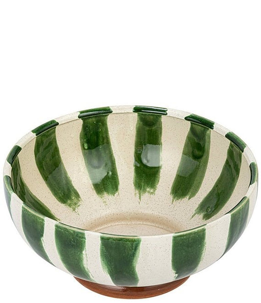 Hand-Painted Stoneware Footed Bowl w/Stripes
