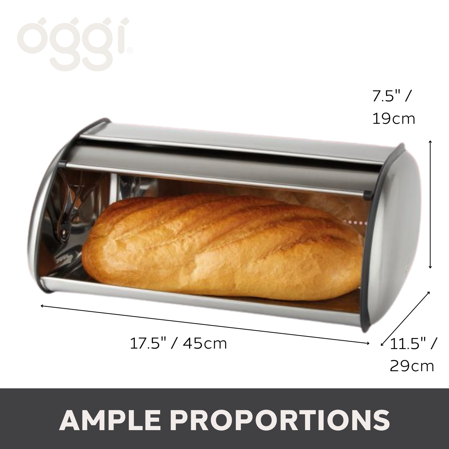 Bread Box - Stainless Steel w/Lid (17.5" x 7.5" x 11.5")