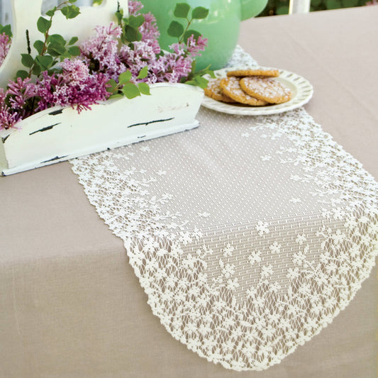Blossom 12x54 White Lace Table Runner
