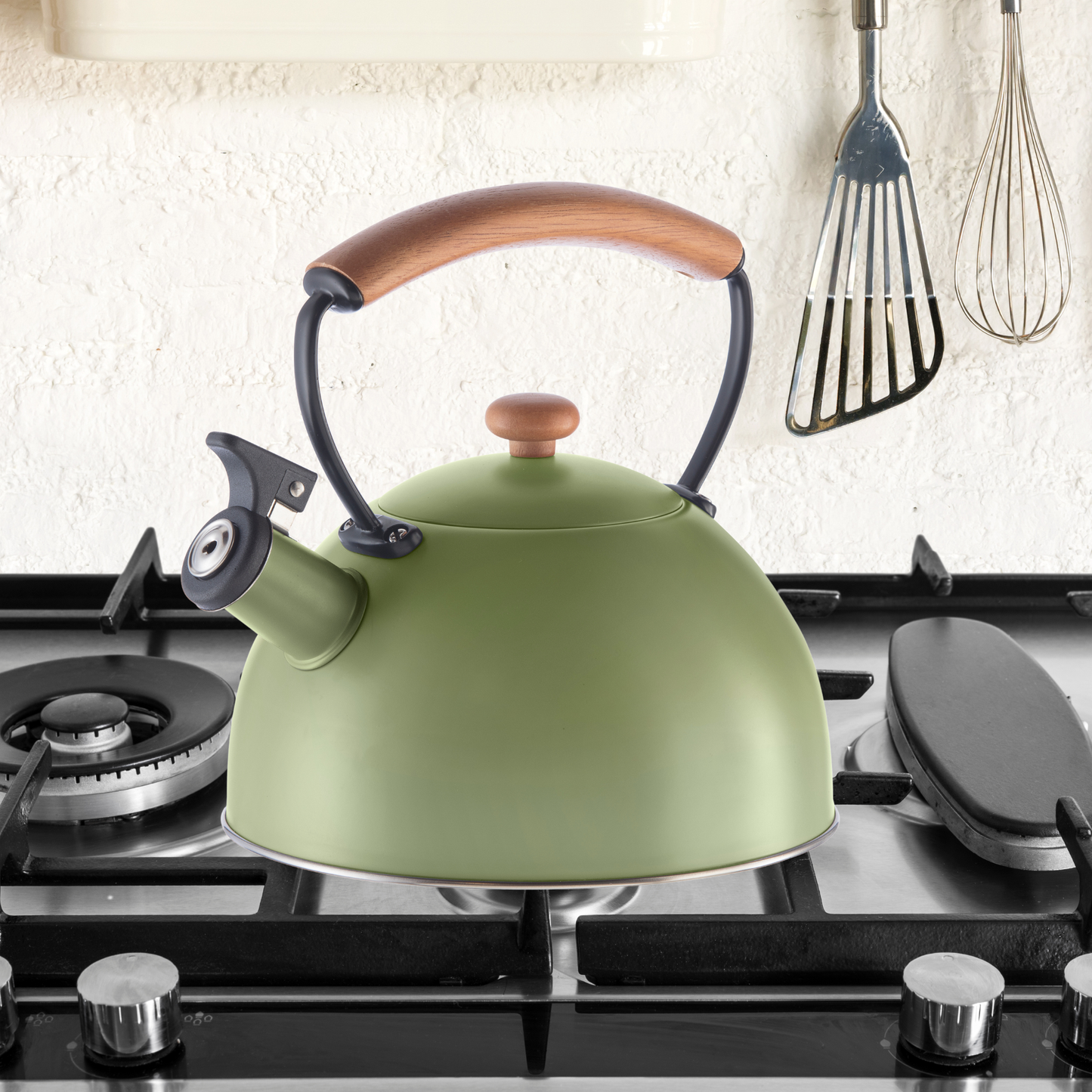 Stovetop Kettle - Steel, Wood Handle, Whistle (1.9lt, 64oz)