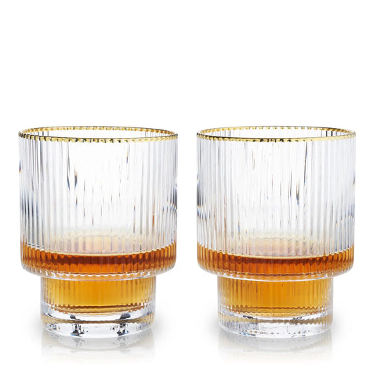 Deco Meridian Gold Rimmed Whiskey Crystal Tumblers