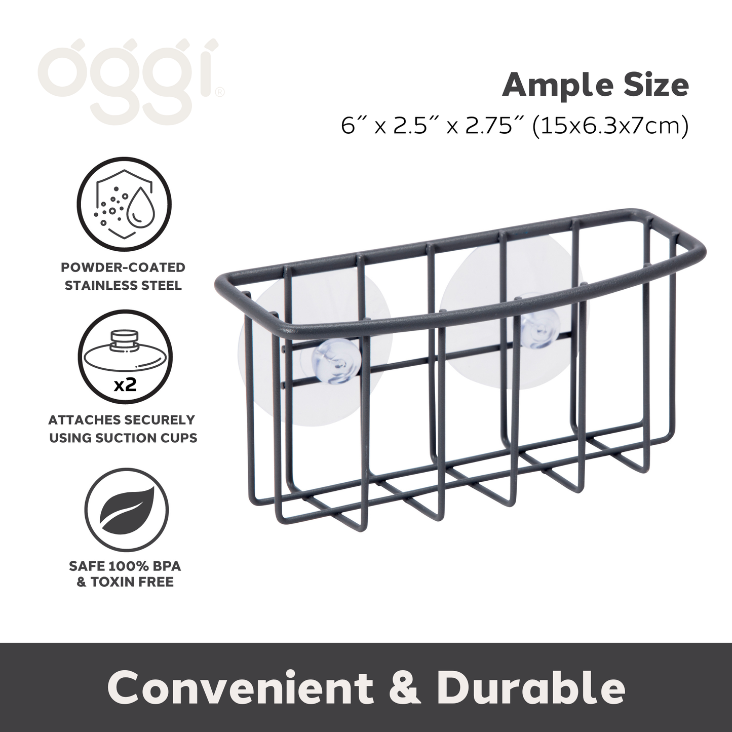 Sink Caddy - Metal w/ Suction Cups (6" x 2.5" x 2.75")