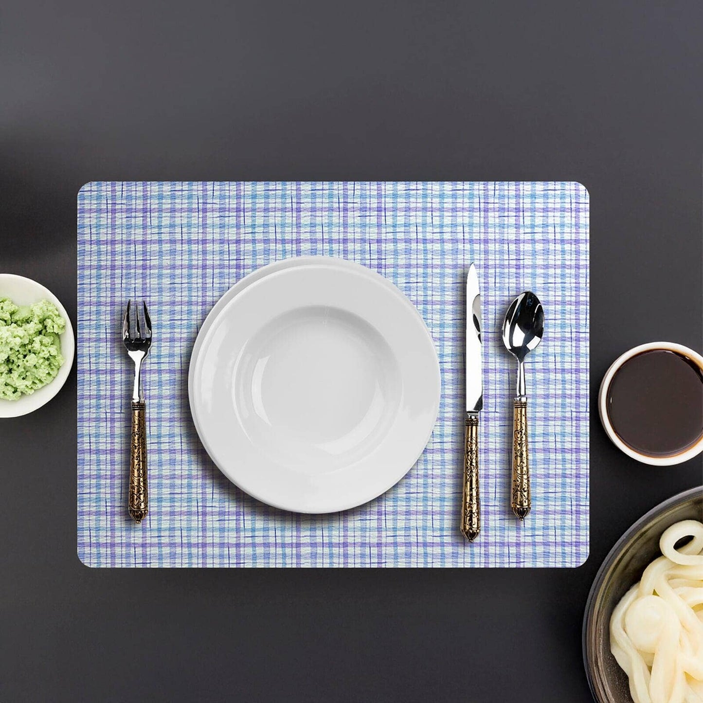 Plaid Rectangular Placemat, Light Blue, 17 L x 13 W