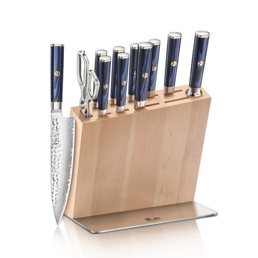 KITA Series 12-Piece HUA Knife Block Set, High Carbon X-7 Damascus Steel,