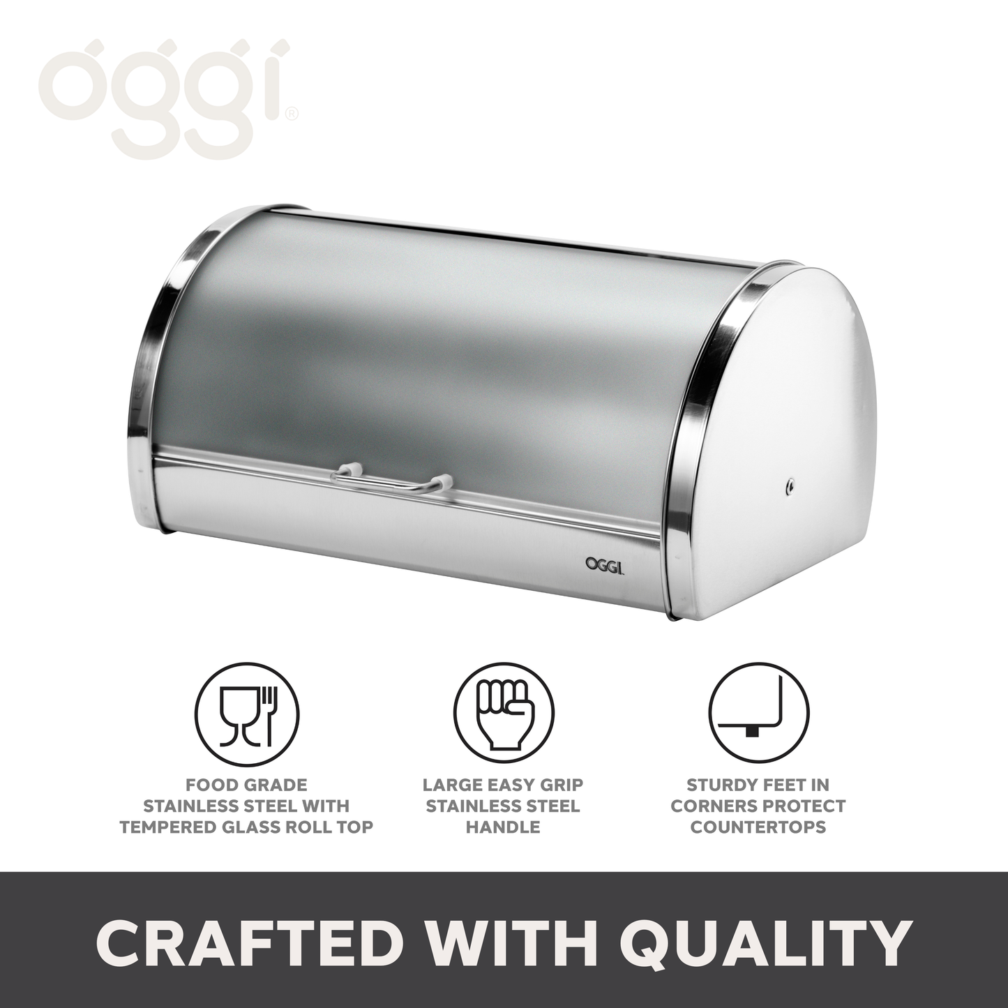 Bread Box - Stainless w/ Frosted Lid (15" x 7.25" x 10")