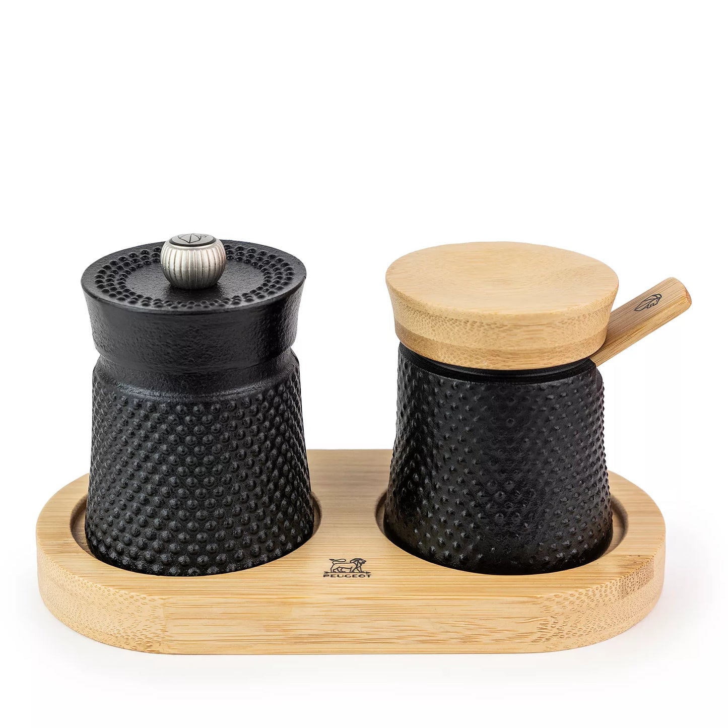 peugeot bali black cast iron pepper mill and salt cellar set