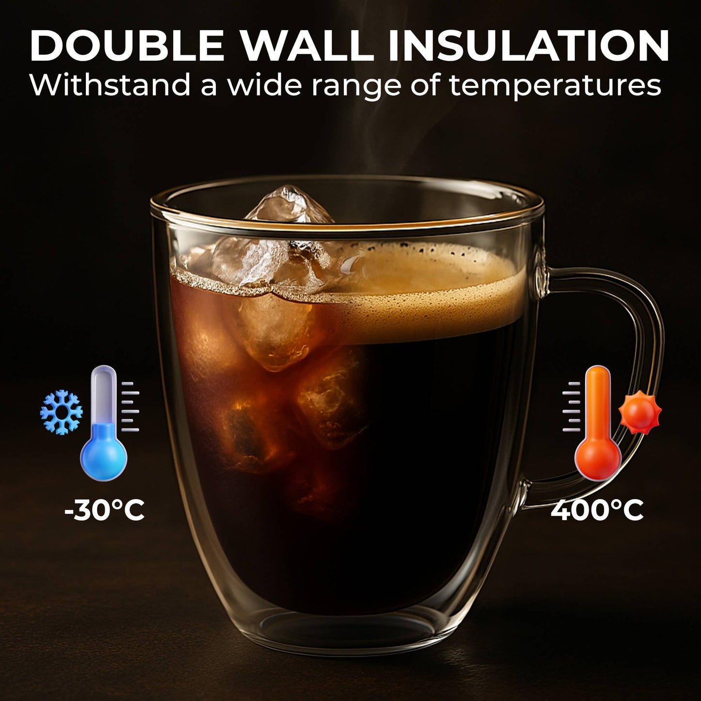 Kaffe 16oz Glass Coffee Mugs. Set of 2 (Two)
