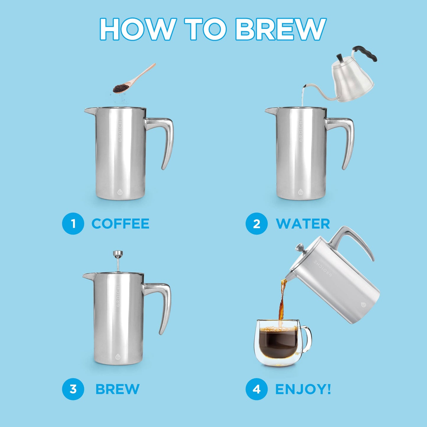 GROSCHE DUBLIN Stainless Steel Double Wall French Press
