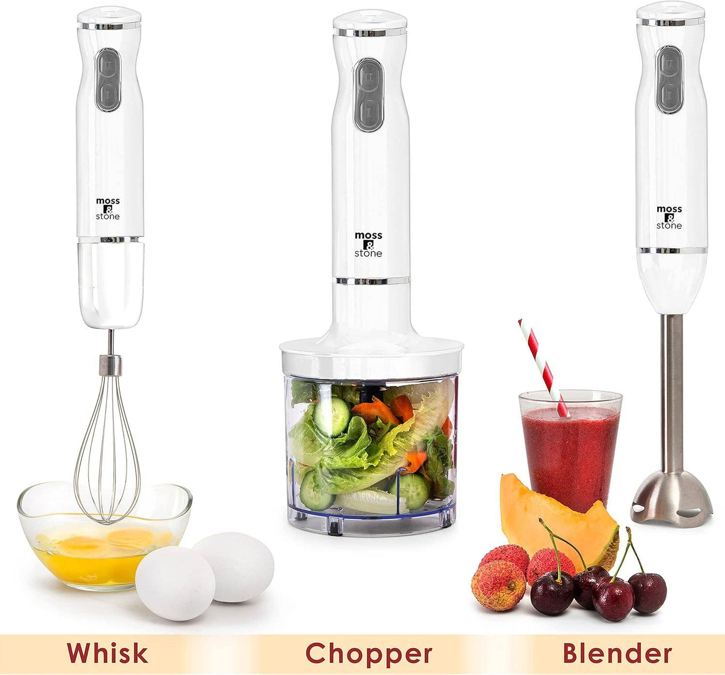 Electric Stick Blender w/Egg Whisk & Chopper- 300 Watt