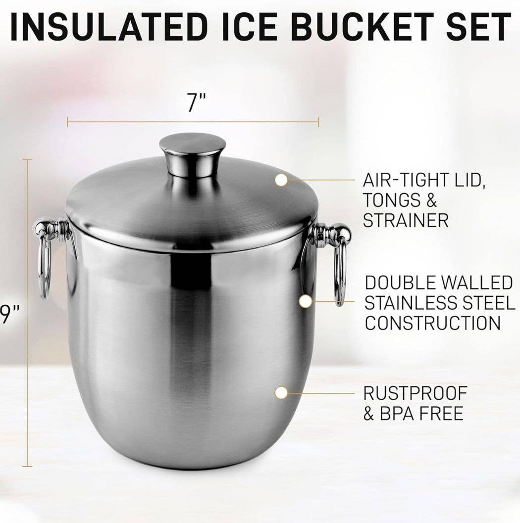 DoubIe-Walled Insulated Ice Bucket with Tongs - 3 Liter