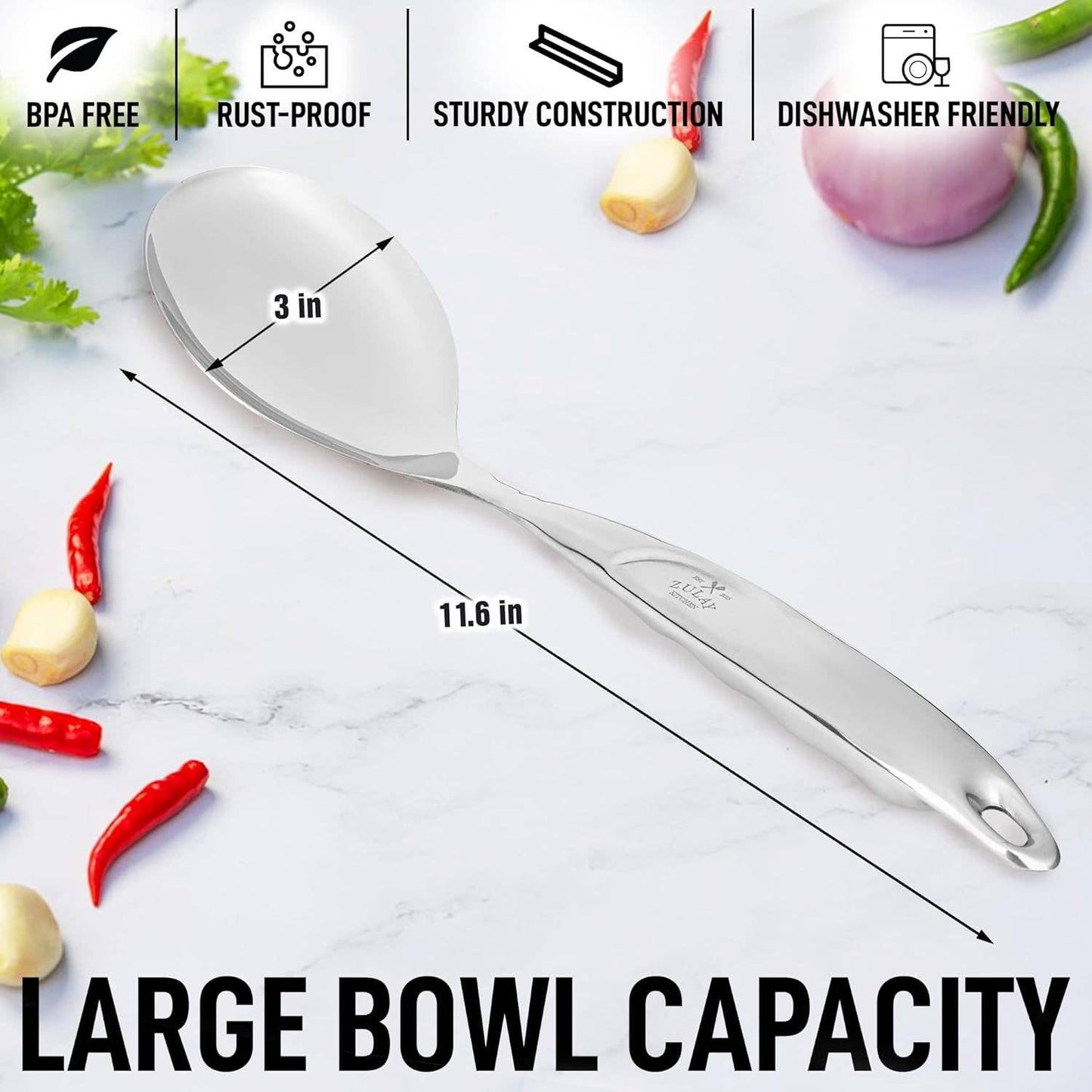 Stainless Steel Serving Spoon - Large 11.5" Cooking Spoon