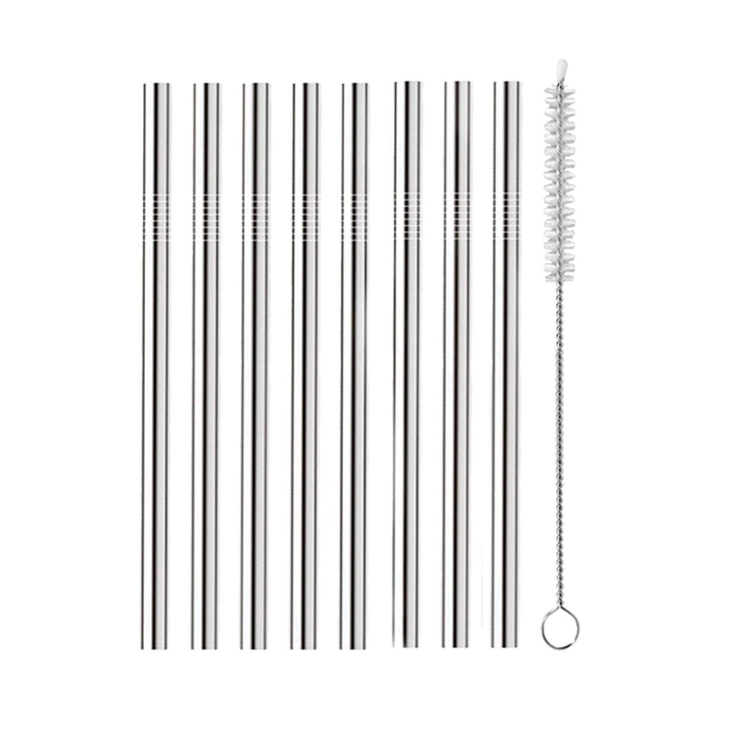 Cocktail Straws - Set/8, Stainless Steel & Brush - 5"/12.8cm
