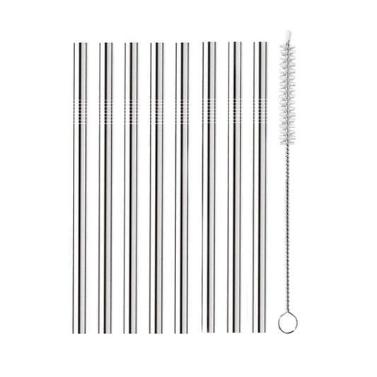 Cocktail Straws - Set/8, Stainless Steel & Brush - 5"/12.8cm