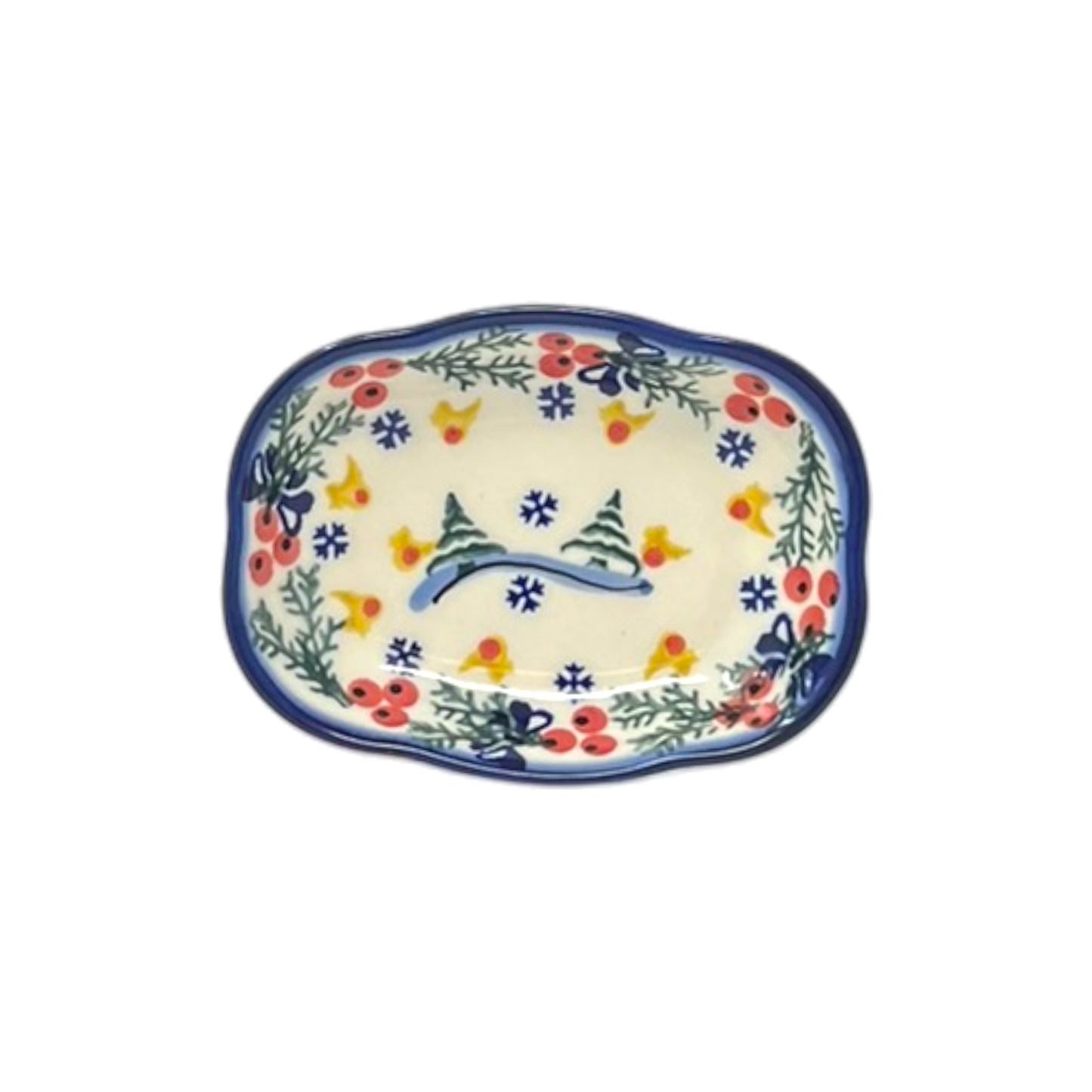 Dish, Cloud-Shaped, 4.75" x 3.5", WR (WR11A) in "Bows in Snow" by W.R. Ceramika | WR11A-WR15
