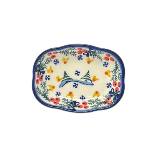Dish, Cloud-Shaped, 4.75" x 3.5", WR (WR11A) in "Bows in Snow" by W.R. Ceramika | WR11A-WR15