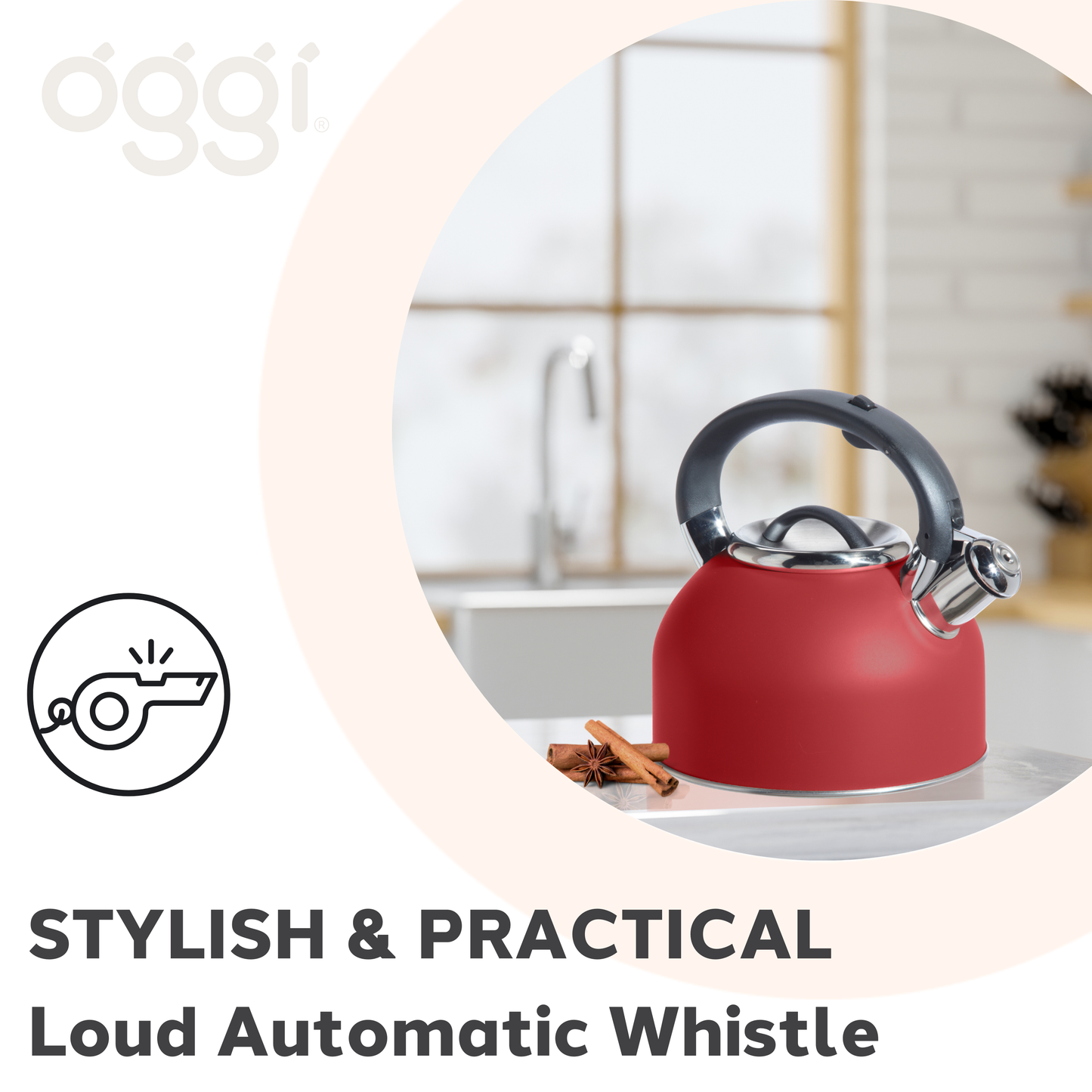 Stovetop Kettle - Stainless Steel w/ Whistle (1.9 lt, 64 oz)