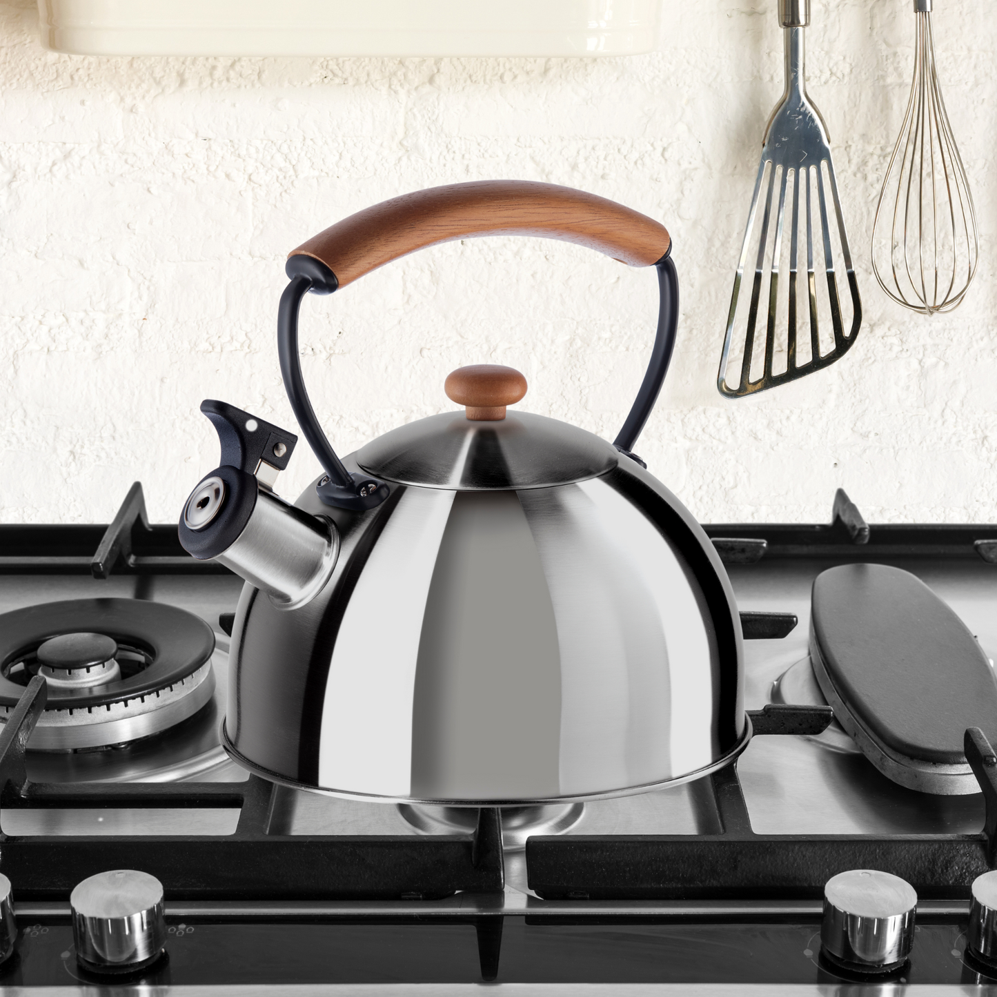 Stovetop Kettle - Steel, Wood Handle, Whistle (1.9lt, 64oz)