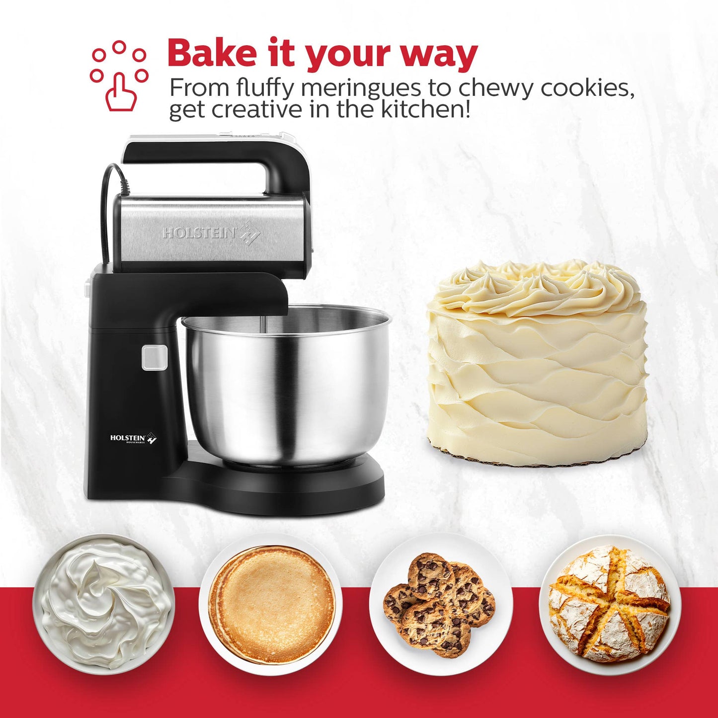 5-Speed Hand and Stand Mixer with LED Light- Single Unit