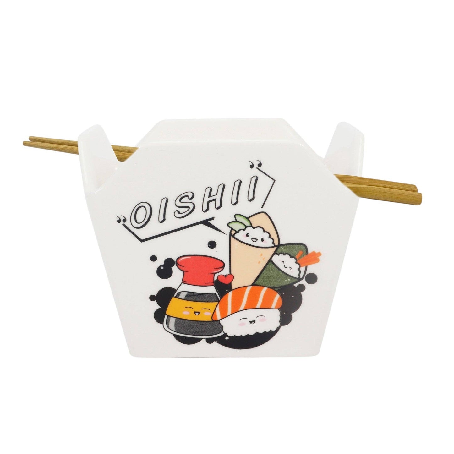 16oz 5"W x 4"H Takeout Box Serving Bowl With Chopsticks Oishii