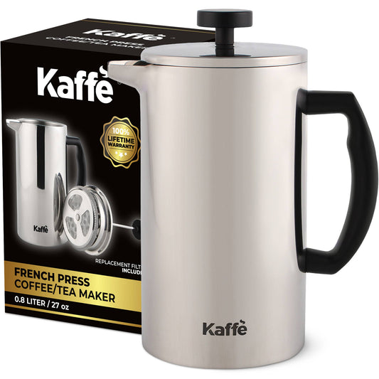 Kaffe French Press Coffee Maker. Double-Wall Stainless Steel