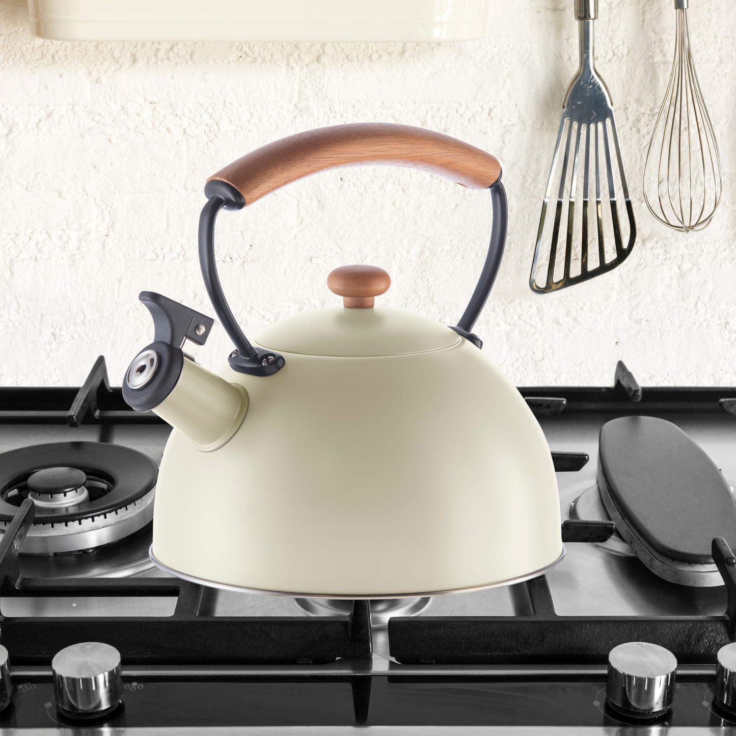 Stovetop Kettle - Steel, Wood Handle, Whistle (1.9lt, 64oz)