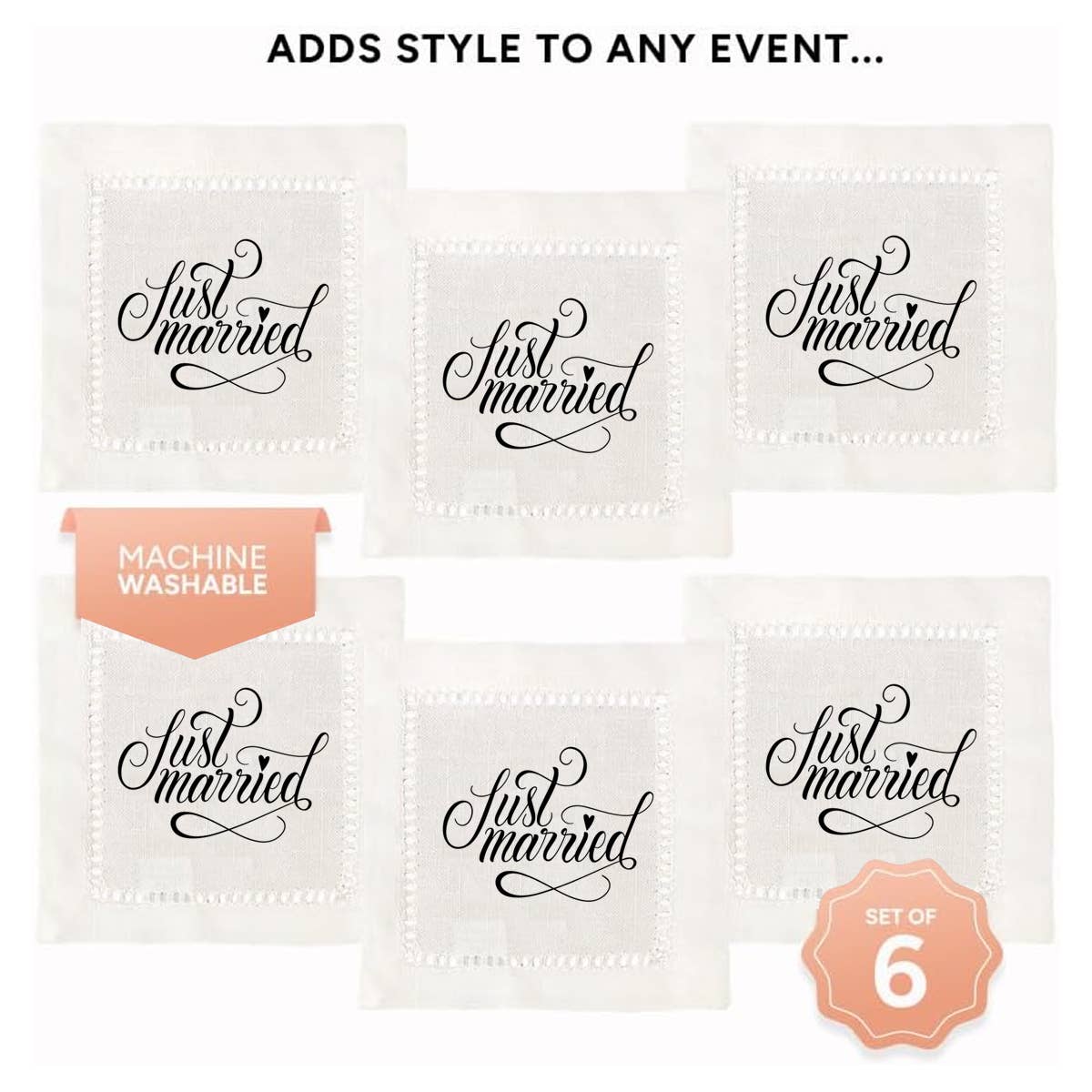 Hemstitch Napkins - Just Married