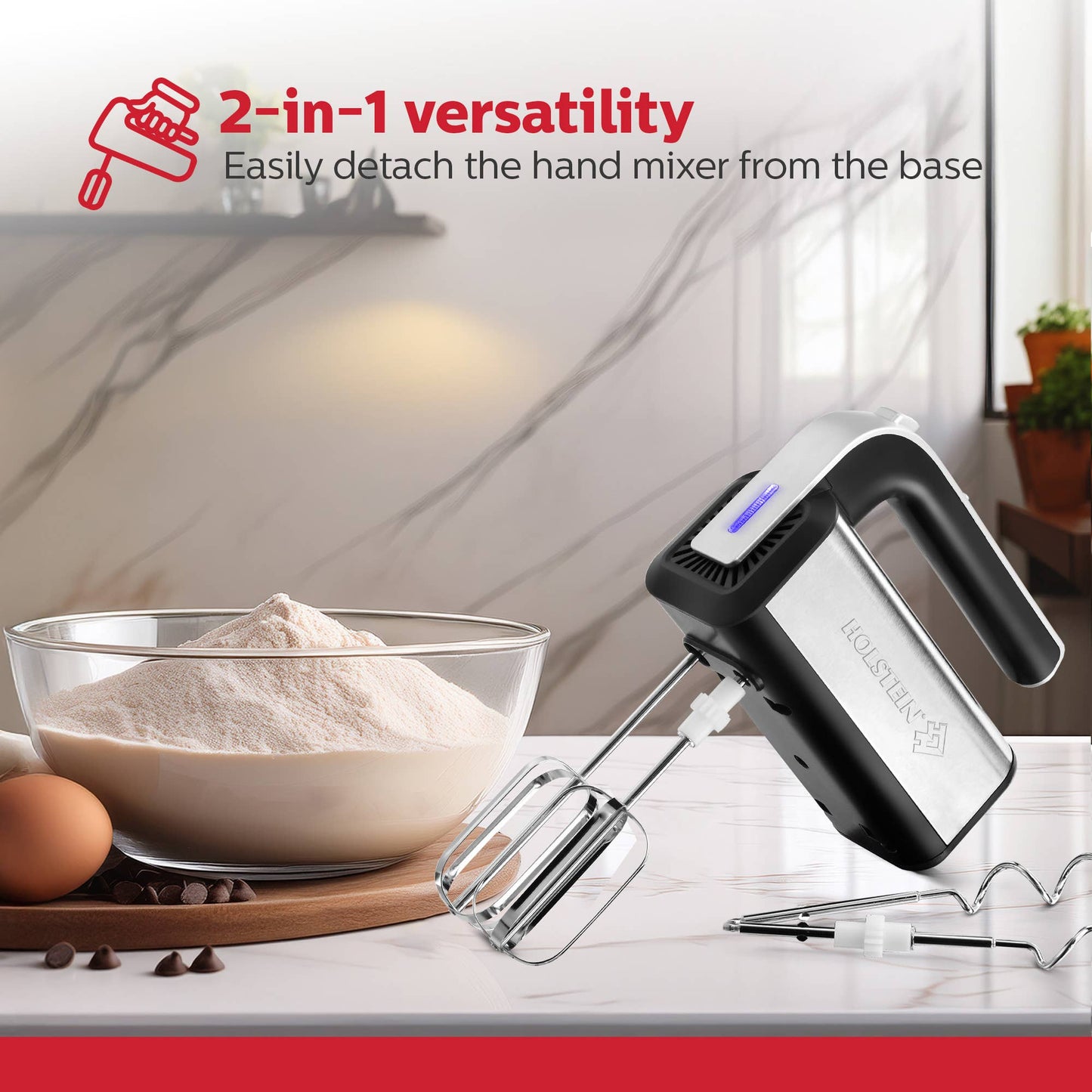 5-Speed Hand and Stand Mixer with LED Light- Single Unit