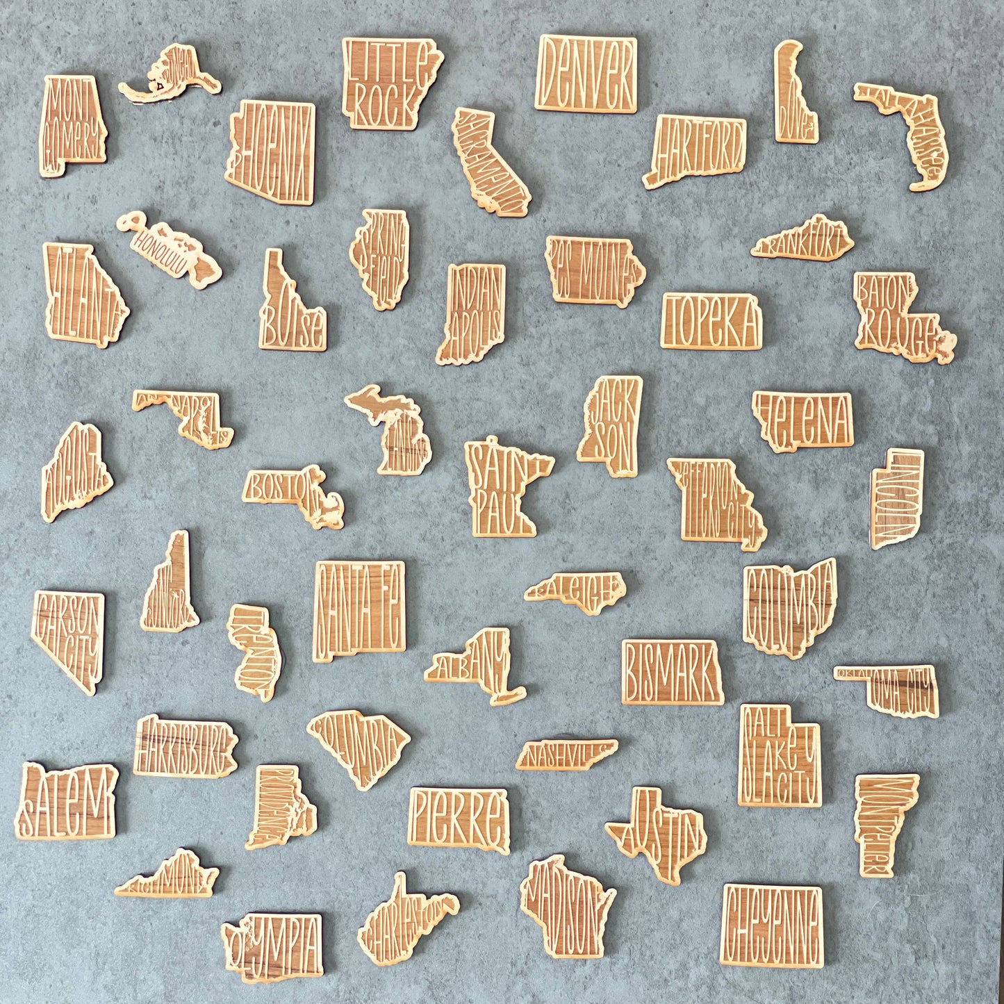 CUSTOM USA States Wood Magnet ~ Engraved with your town