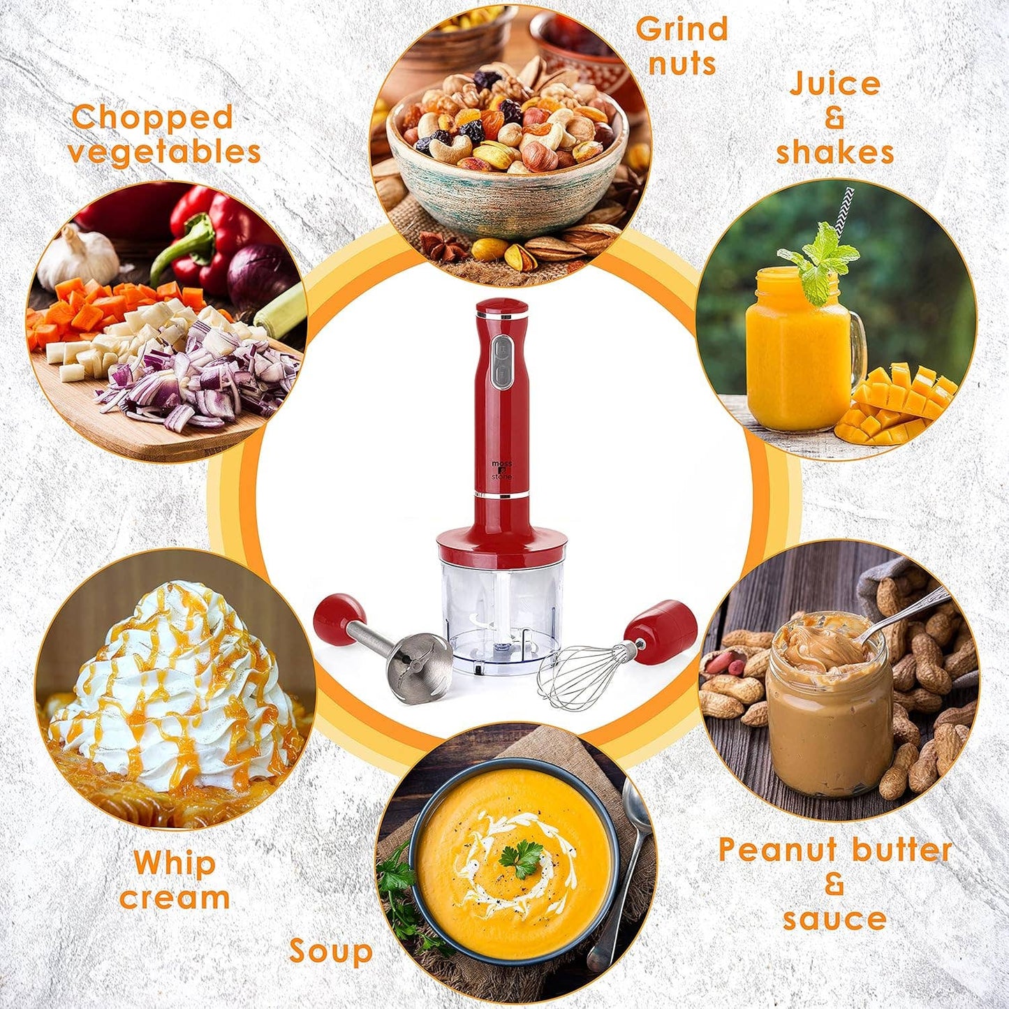 Electric Stick Blender w/Egg Whisk & Chopper- 300 Watt