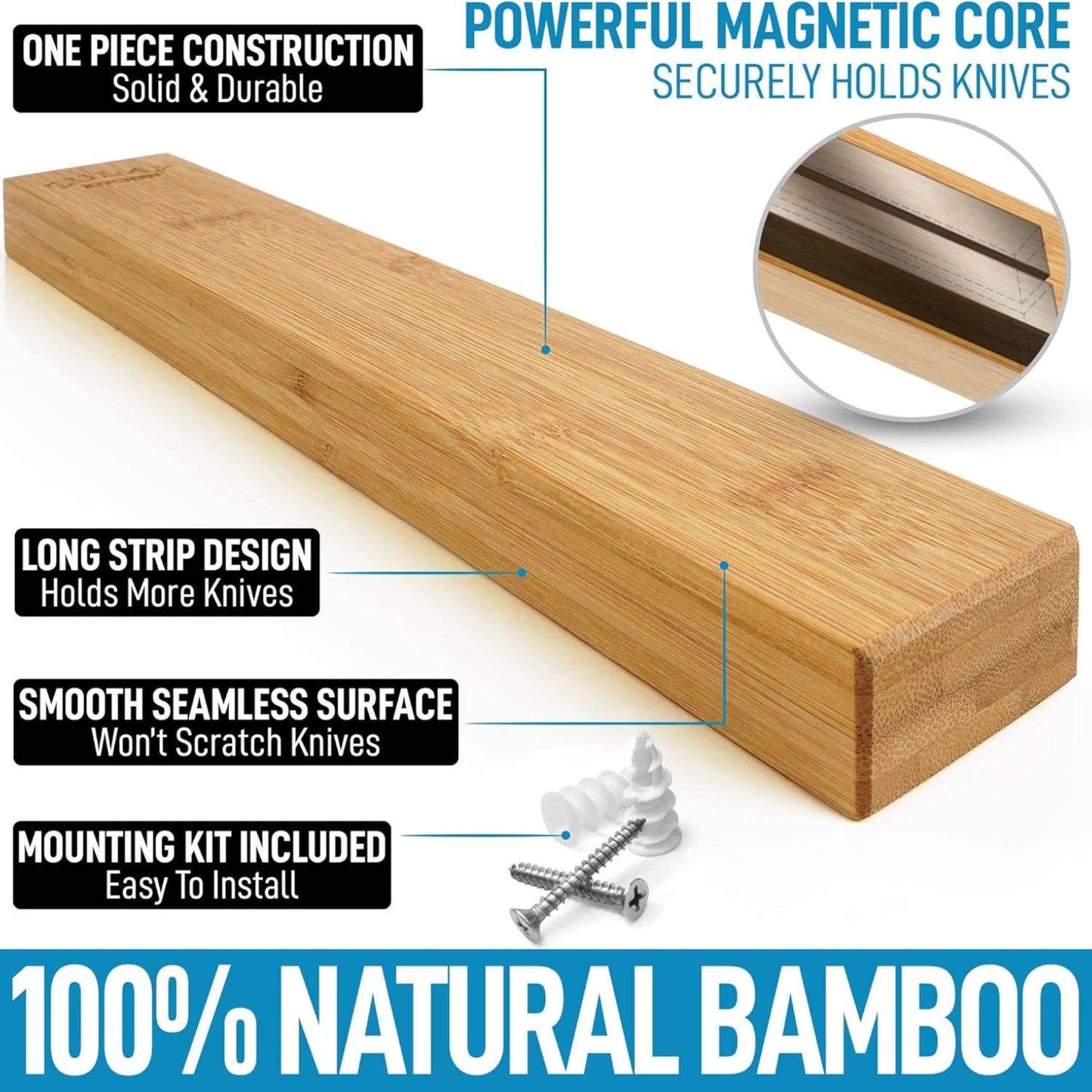 Magnetic Knife Holder - Powerful Wood Magnetic Knife Strip