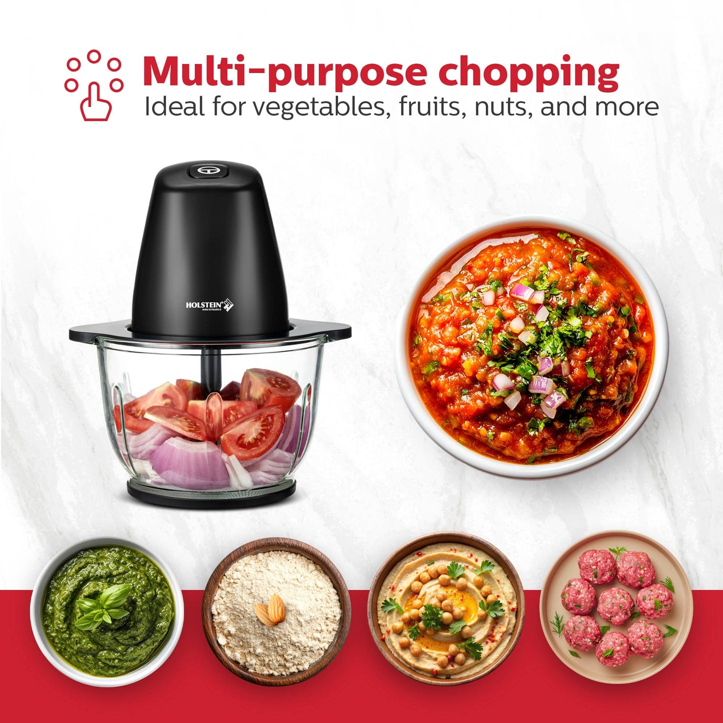 1.9 QT 8 CUP GLASS BOWL ELECTRIC FOOD CHOPPER